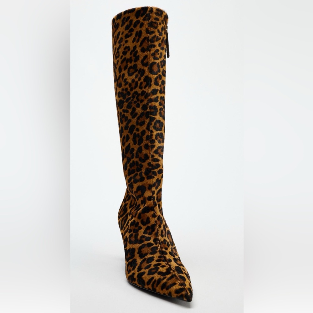 Leopard Knee-High ANIMAL PRINT HEELED 100% LEATHER BOOTS. 8/39. Wow - Picture 5 of 10